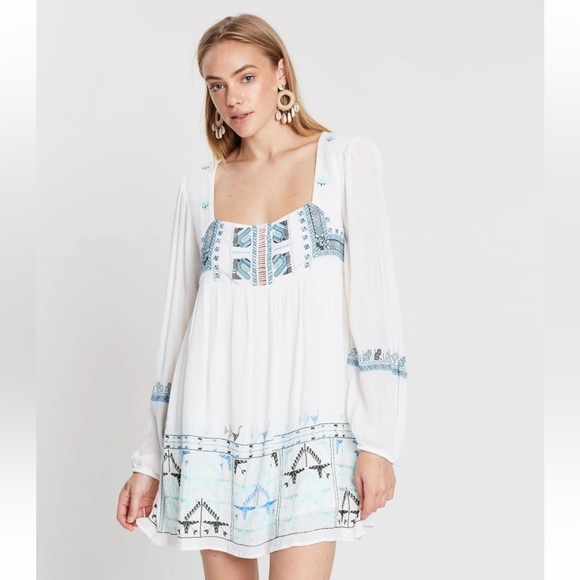 Free People Dresses & Skirts - FREE PEOPLE Rhiannon Embroidered Tie Back Babydoll Mini Dress